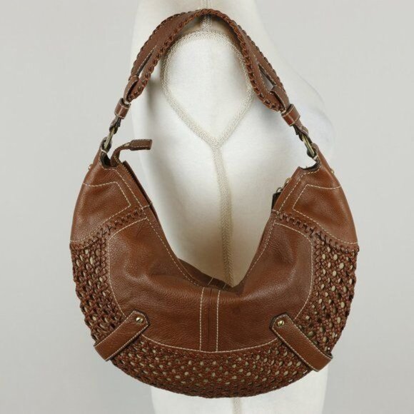 Cole Haan Women's Brown Woven Leather Zip Closure Hobo Shoulder Bag - Picture 3 of 9